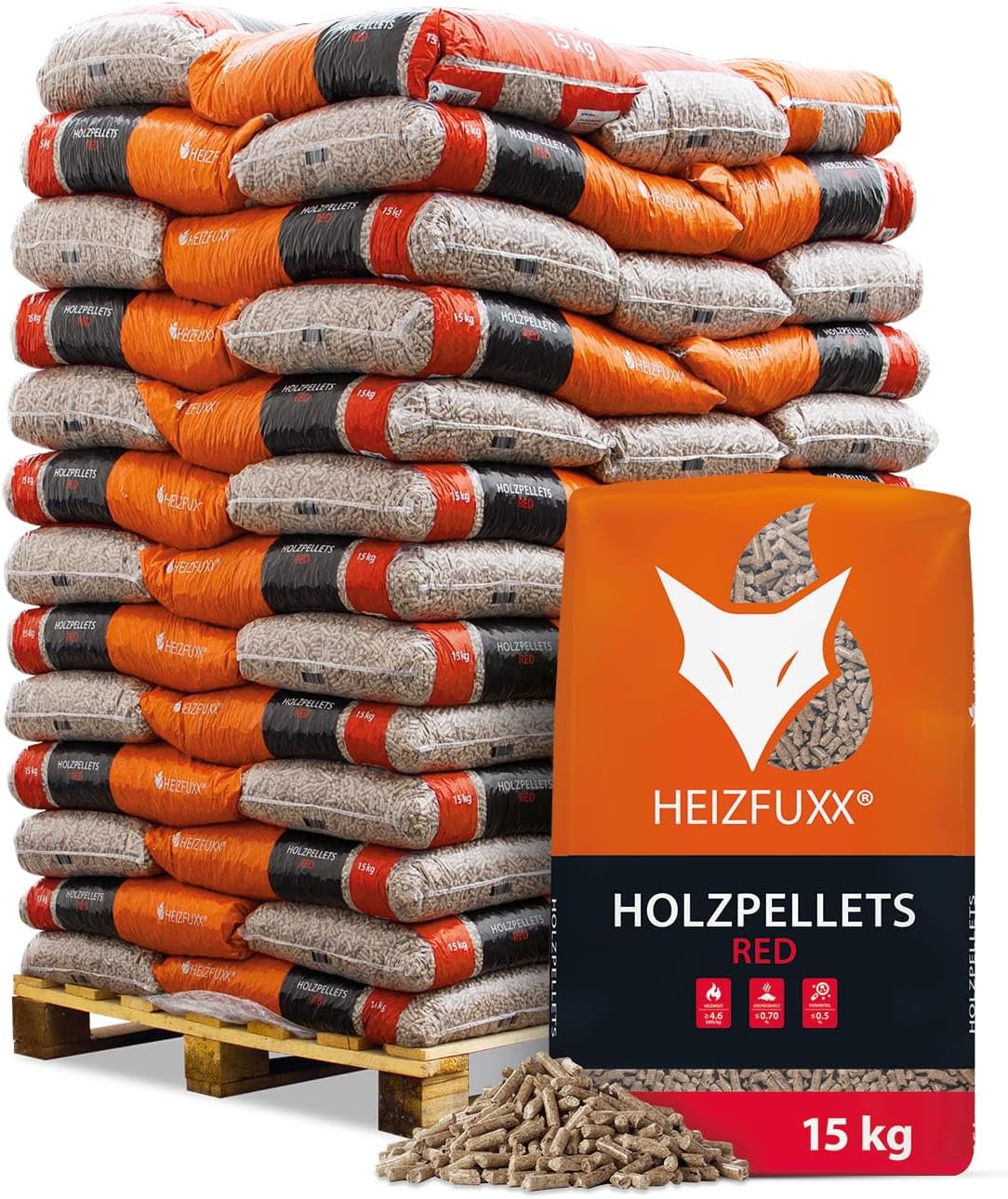Heizfuxx Red ENplus A1 hardhoutpellets – pallet 975 kg (65 zakken van 15 kg)
