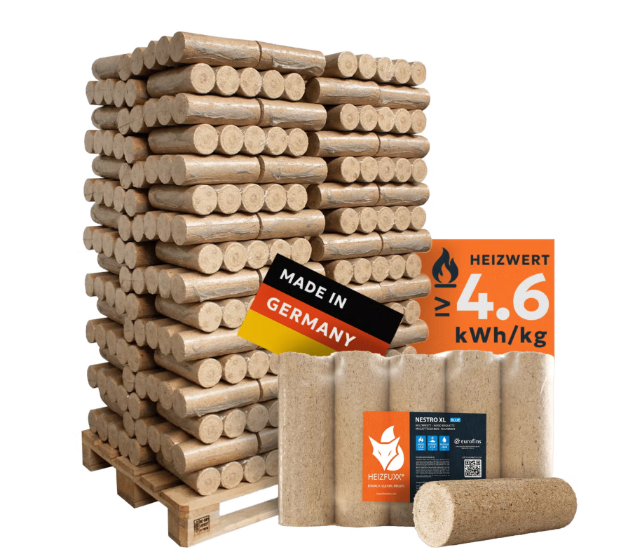 Heizfuxx Nestro XL Blue houtbriketten – pallet 960 kg (96 pakken van 10 kg)
